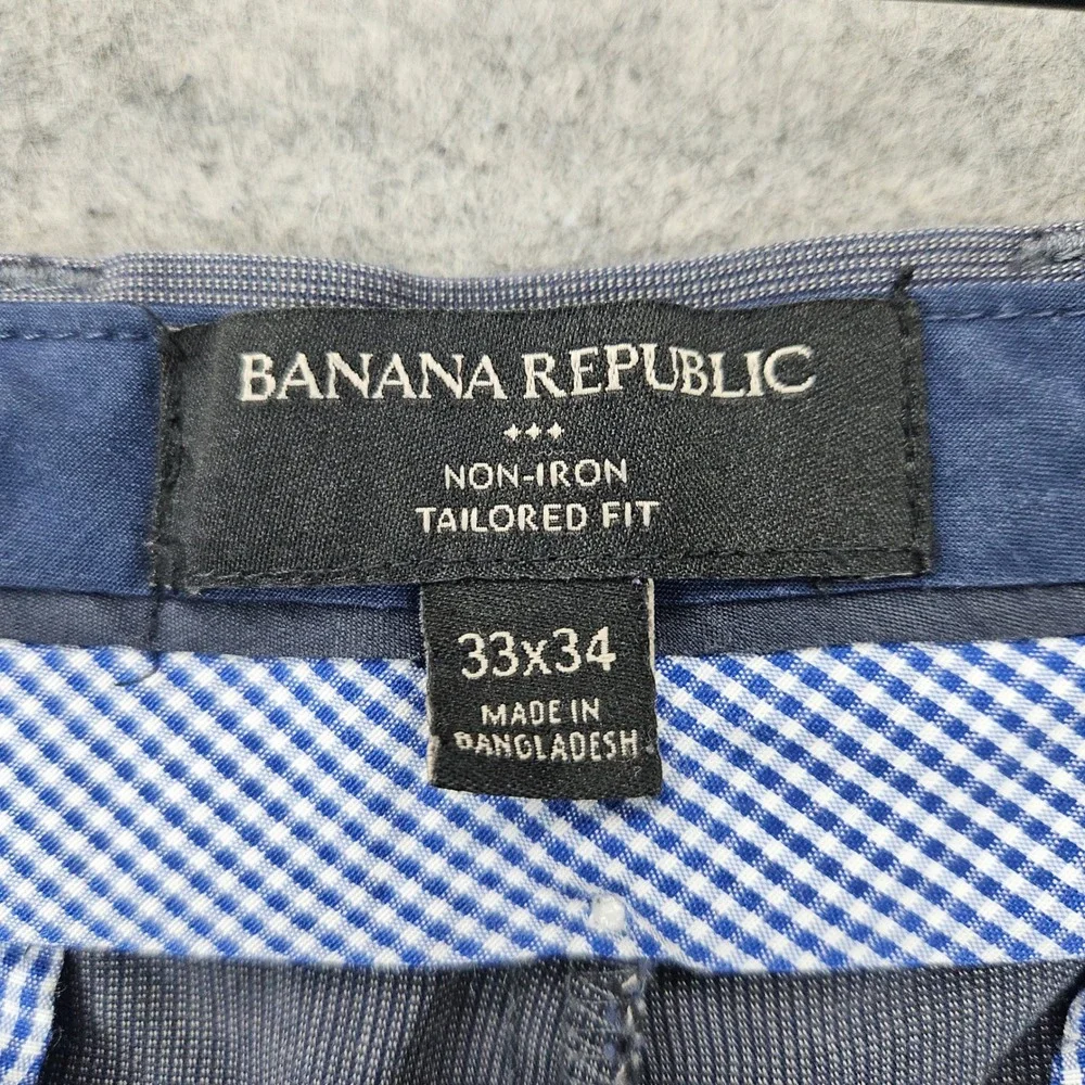 Banana Republic Chino Pants Men's 33x34 Gray-Blue Tailored Fit Non-Iron Cotton